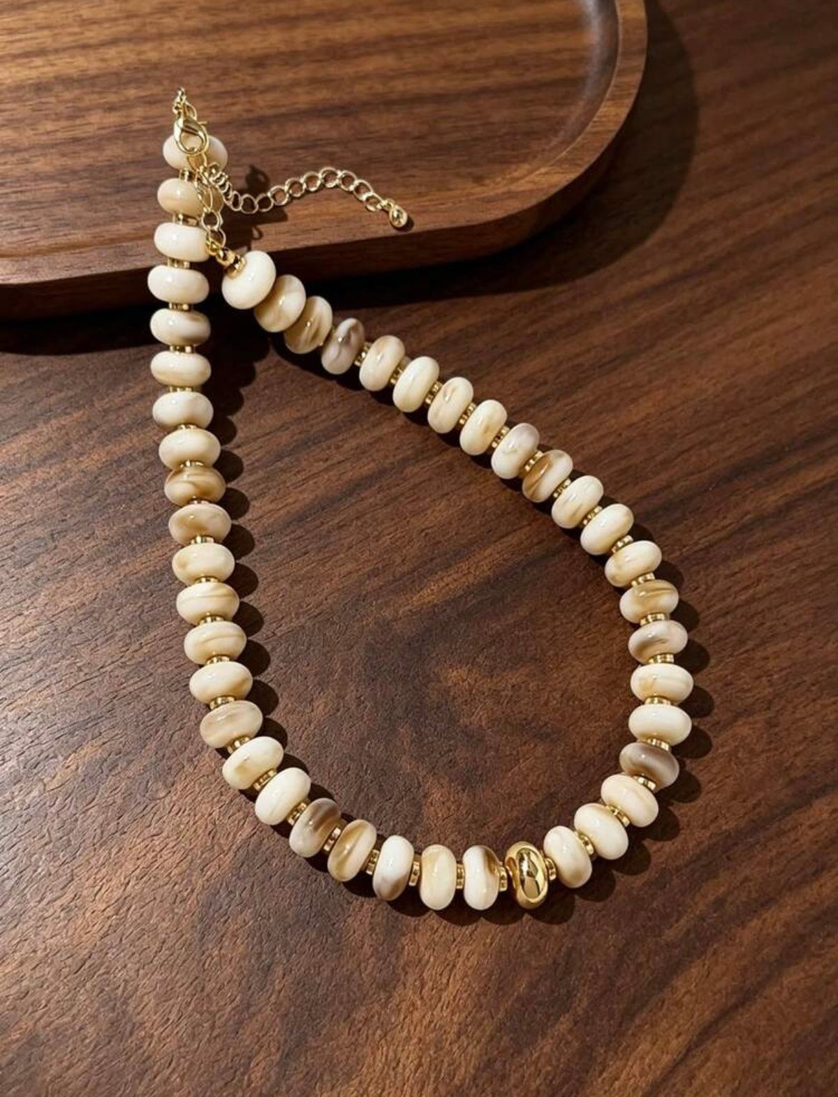 White & Beige Beaded Necklace