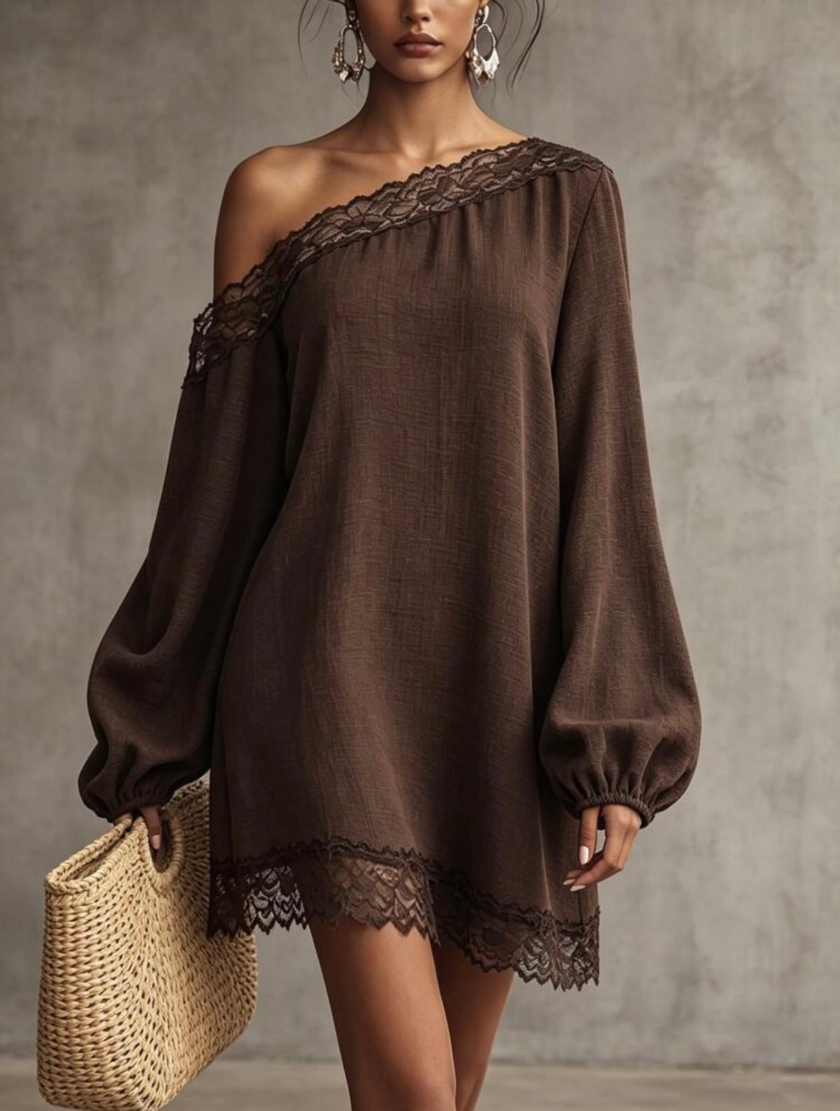 Women's Fall Lace Trim Dress